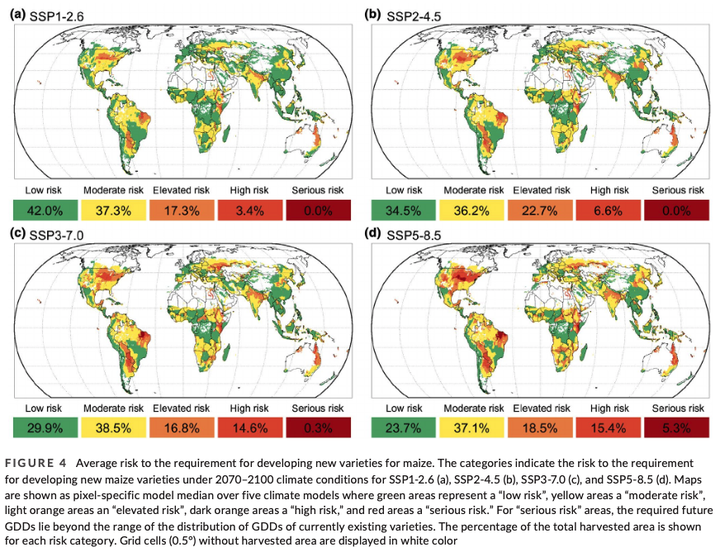 Figure 4 from Zabel et al. (2021): Spatial patterns of risk to development of new maize varieties.